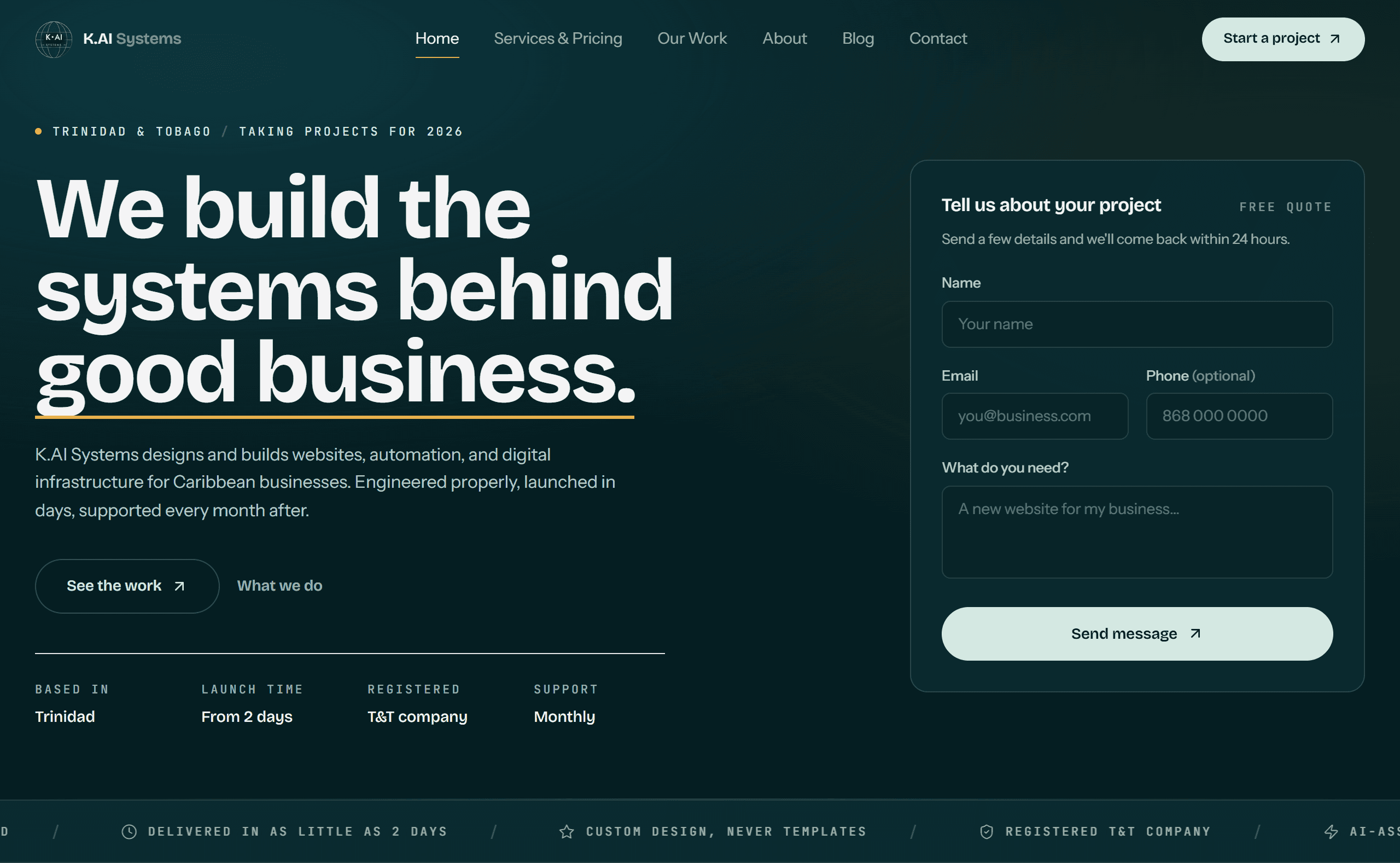 K.AI Systems website, designed and built by K.AI Systems